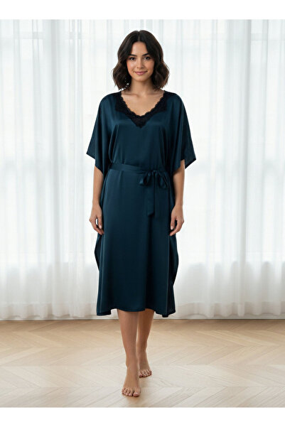 Aadaraya فستان نوم أدارايا قصير الأكمام مع حزام