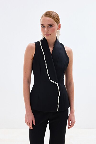 Sateen Pearl Detailed Vest - Black