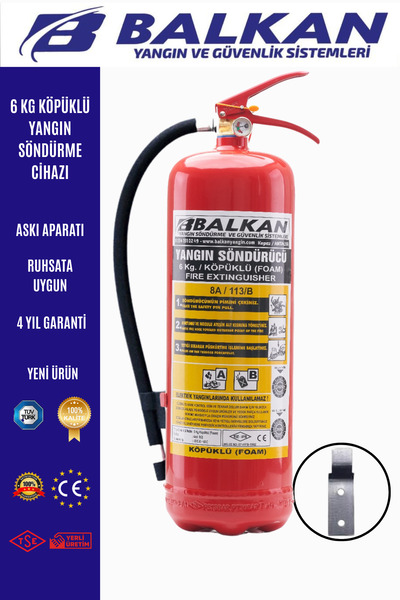 BALKAN YANGIN VE GÜVENLİK SİSTEMLERİ 6 KG KÖPÜKLÜ YANGIN TÜPÜ TSE CE BELGELİ ...