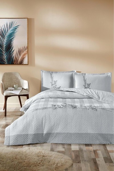 Özdilek Quilted Double Four-Season Duvet Cover Set Complete Set-Helecho Gray