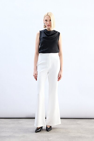 Sateen Flared Leg Trousers - Ecru