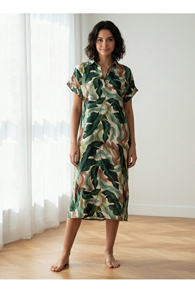 Aadaraya Night Dress Short Sleeve Tropical Print