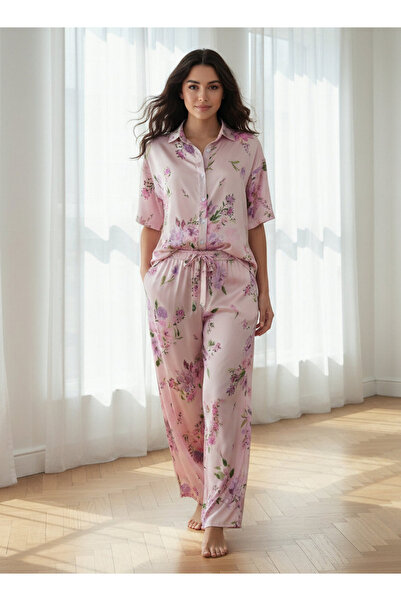 Aadaraya طقم بيجاما قميص بأزرار وبنطال