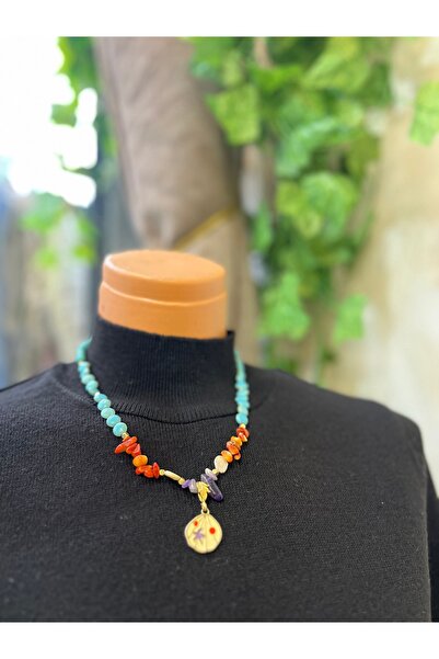 Atölye Ametist İnci Mercan Turkuaz Doğal Taş Kolye