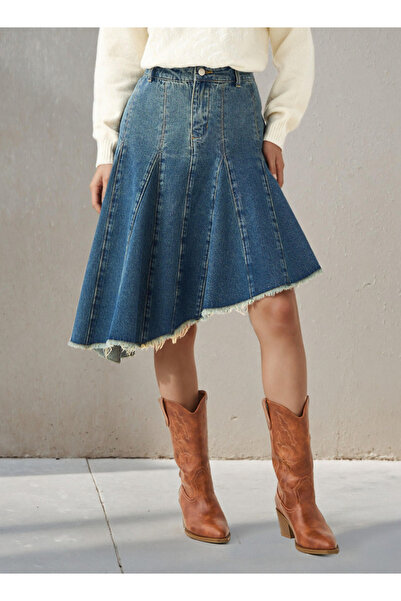 2Xtremz Denim Skirt with Asymmetrical Hemline