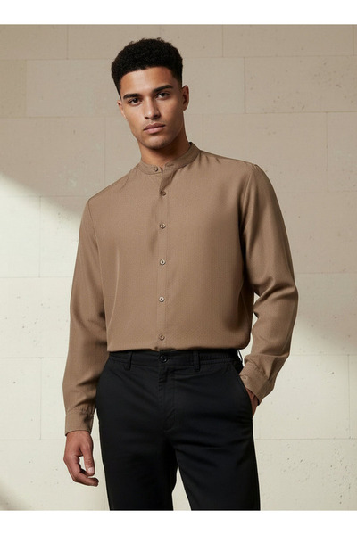 FAV Men Regular Fit Mandarin Collar Long Sleeve Shirt