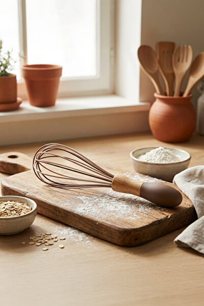 Vadi Heat Resistant Wooden Handle Silicone Whisk Egg Mixer Coffee 30 cm