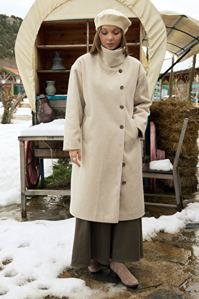 ZÜLAYS Dik Yaka Yünlü Kaban Taş