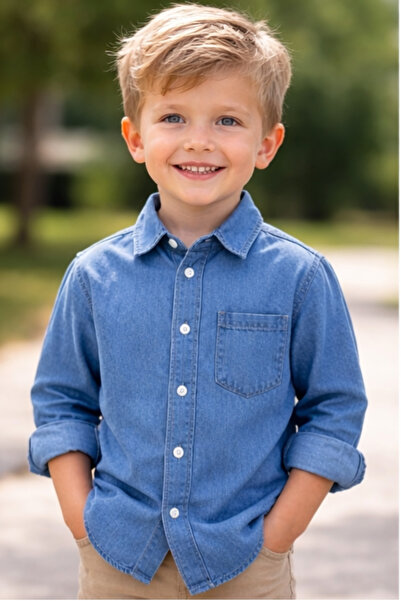 connemara Cămașă din denim pentru băieți, cu mânecă lungă, cu nasturi, cu buz...