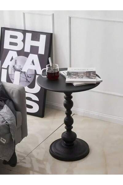 Mtanvxay طاولة جانبية دائرية سوداء معدنية بتصميم أعمدة رومانية عتيقة، مناسبة ...