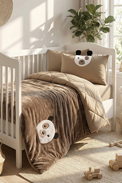 Kanz طقم لحاف أطفال مطرز من القطيفة 5 قطع - دب