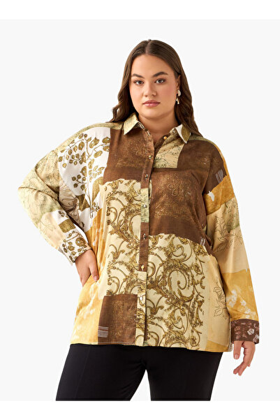 Ulla Popken قميص قصة مريحة مع طبعة رقعة