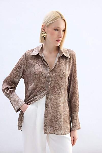 Sateen Classic Patterned Shirt - Brown