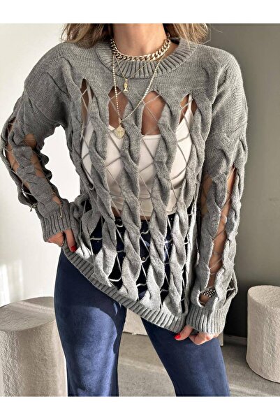 TİENDEROPA Saç Örgülü Delikli Kazak