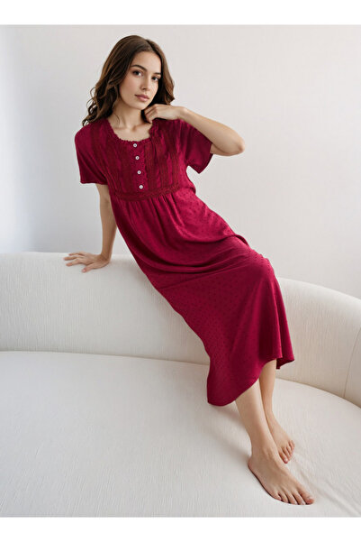 FAV Night Dress Short Sleeves with Lace Detail