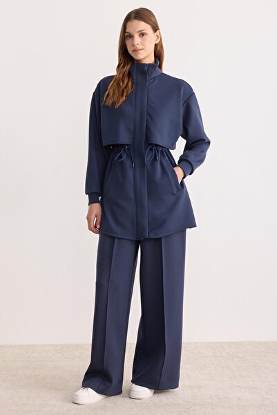 ipekton studio Soft Textured Zippered Modal Suit Navy Blue