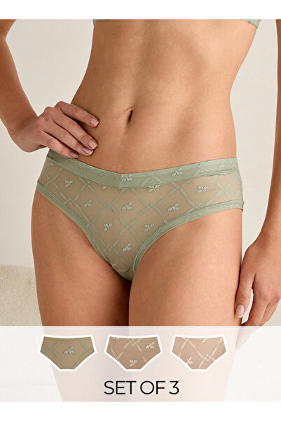 FAV سراويل داخلية شبكية قصيرة الخصر - طقم من 3 قطع