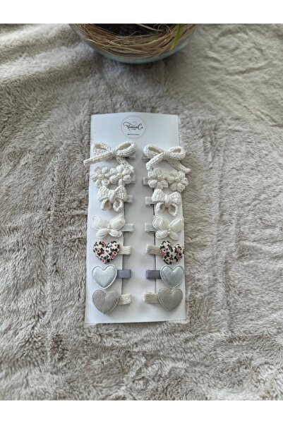 YamanCo Store El Yapımı Beyaz Düşler Figürlü Kız Çocuk Pens Toka Seti (7’li)