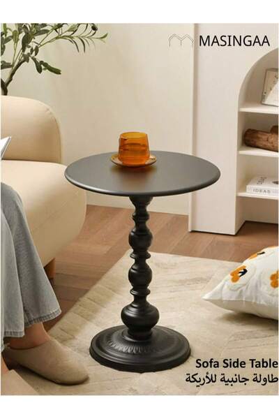 Mtanvxay طاولة جانبية دائرية بتصميم أعمدة رومانية، مصنوعة من المعدن الأسود، ب...