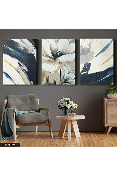 Evinemoda Beli cvet i apstraktna umetnost 3-dijelni platno - Slika na platnu