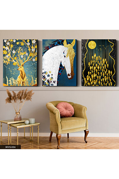 Evinemoda Zlatne životinje 3-dijelni platno - Slika na platnu