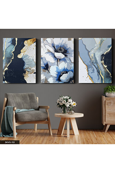 Evinemoda Plavi cvet i apstraktna umetnost 3-dijelni platno - Slika na platnu