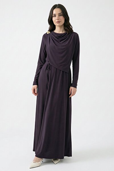 InStyle Purple Sandy Dress with Shawl Tie and Brooch