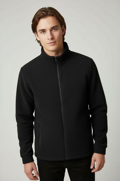 Moda EKM Unisex Siyah Anti-pilling Tüylenme Yapmayan Standart Fit Tam Fermuar...