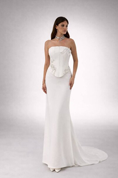 bontesel El İşlemesi Korse Büstiyer Etek Takım 2'li Nikah Takım Nişan Elbises...