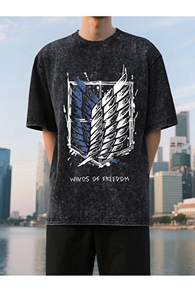 Joetsu Original Wing Pattern- Acid Wash Unisex Oversized T- Shirt - Unisex Te...