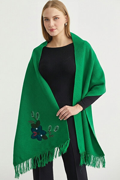 Sementa وشاح تريكو مطرز بلون واحد - أخضر