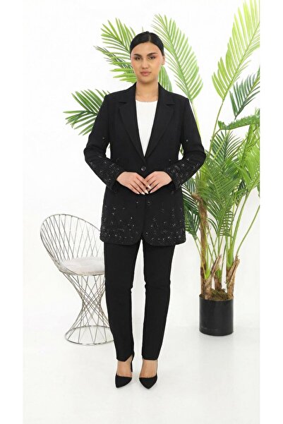 MİSS DİAMOND Jacket Elegant Stone Black Double Pants Suit