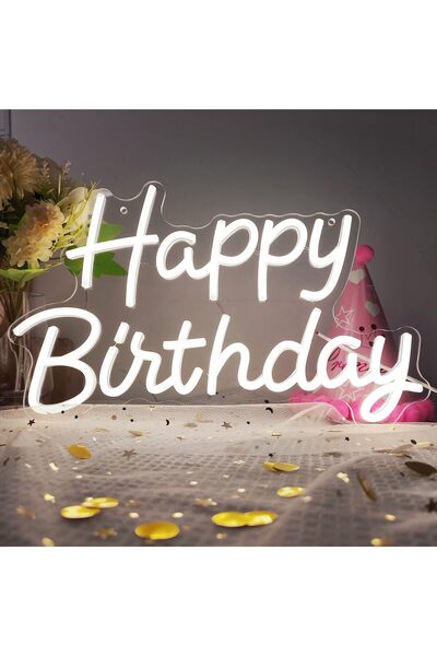 Slasa Happy Birthday LED Neon Sign 41x28 cm, Dimmable Wall Light for Parties