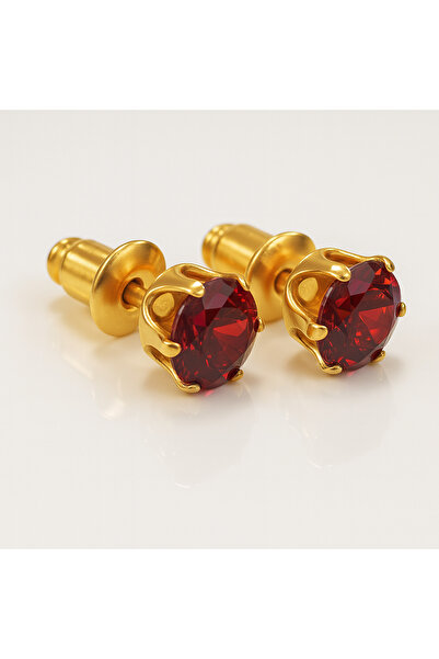 earss Garnet Birth Stone January Gold Earring | Stainless Steel | 18K Gold Pl...