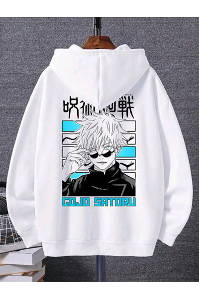 cennet'in butiği سويت شيرت هوديي ساتورو جوجو مطبوع للجنسين بغطاء رأس
