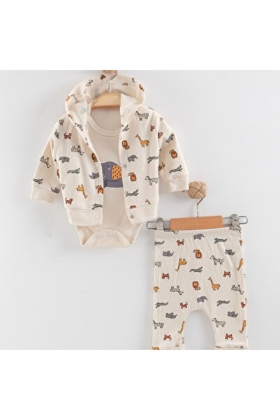 DEFNE LİNA BABY Eniababy Unisex 3/6/9 Months Animal World 3-Piece Hoodie Set