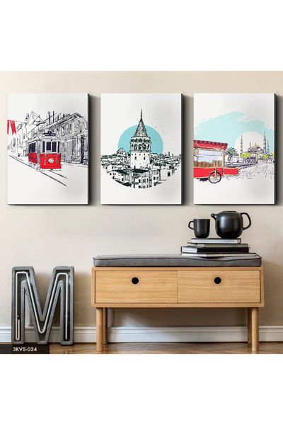 Evinemoda Desen Istanbul 3 Piese Canvas - Canvas Painting