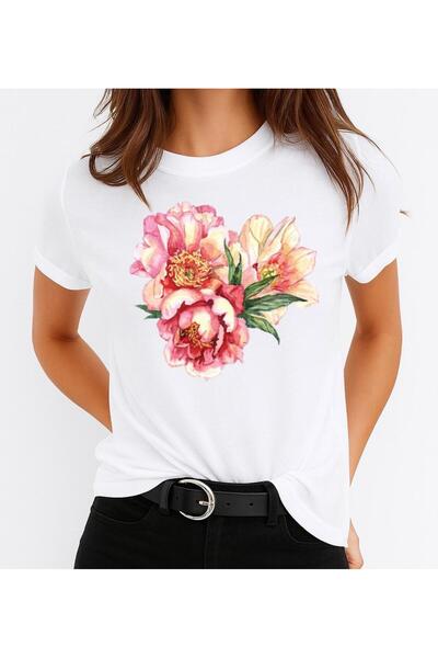 OEM Tricou de bumbac pentru femei cu flori de primăvară