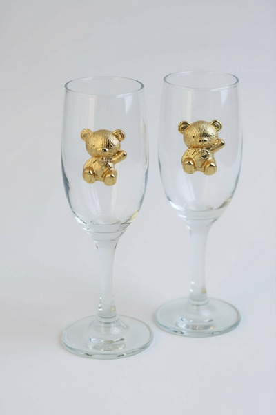iQey Home Teddy Bear Gold Coffee Side Cup 2 Pcs
