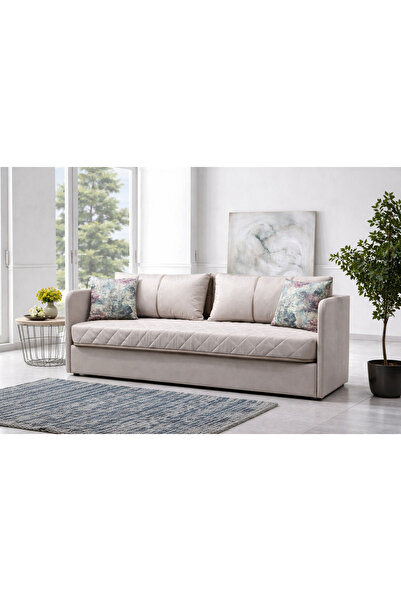 Meşe Home Siesta Fonksiyonel Kanepe Koltuk Metal Bazalı Yataklı Süngerli Bej ...