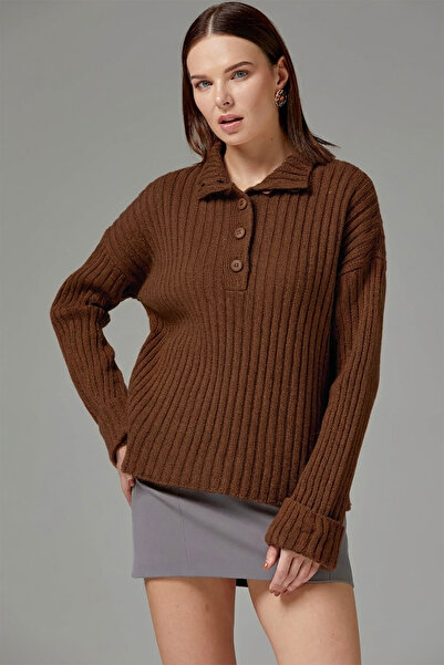 Sementa Half Turtleneck Buttoned Sweater - Brown