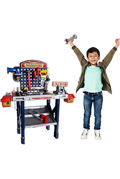 PROCART Workbench with tools for children, electric drill, vise, 55 pieces, 7...