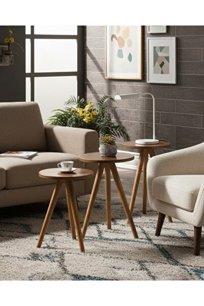 Reyo Ahşap Zigon Sehpa Ceviz