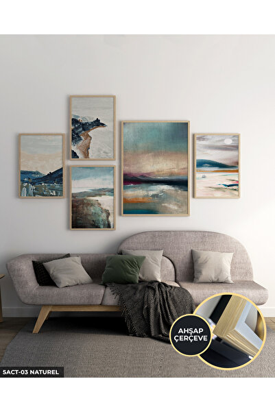 Evinemoda Eskitme Görünümlü Manzara 5 Parça Ahşap Çerçeveli Tablo