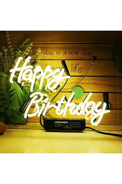 Slasa لافتة نيون LED مكتوب عليها "عيد ميلاد سعيد" مقاس 56 × 35 سم، إضاءة جدار...