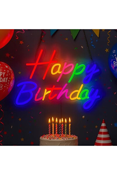 Slasa Happy Birthday LED Neon Sign 42x29 cm, Dimmable LED Wall Light for Parties