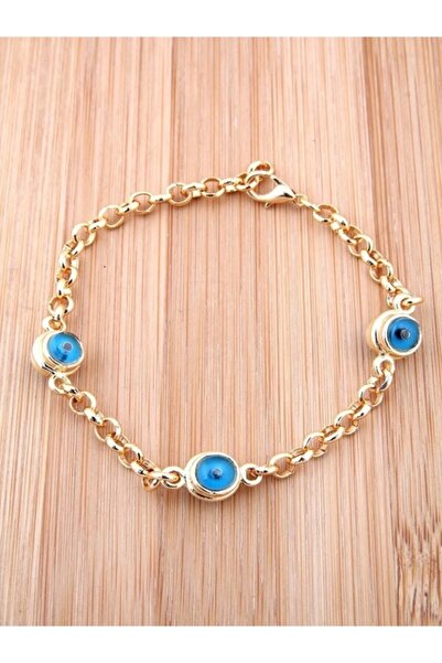 Jack Ferrero Kadın Üçlü Nazar Boncuklu Altın Kaplama Bileklik Trend Model