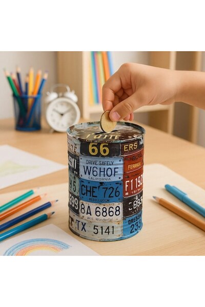 OEM Pușculiță metalică cu design de plăcuță de înmatriculare Ø10x15cm