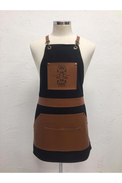 PERSONELİTY Black Gold Leather Detail Antique Style Work Apron