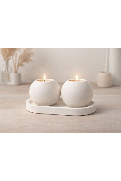 MirayDesign Altlıklı Minimal 2’li Dekoratif Mumluk Seti – İskandinav Tarz, Ov...